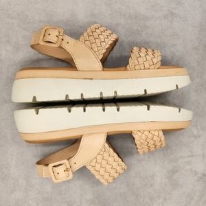 Dune London Flatform Sandals 10 Tan Woven Leather Lorris Chunky Lug Sole Strappy